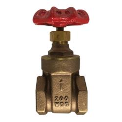 A 1-1/4 female iron pipe gate valve with a red handwheel for manual operation - 1-1/4 Female Iron Pipe x Female Iron Pipe Full Port Gate Valve Crown Handle