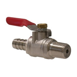 Compact metal ball valve for fluid control with 1/4" threaded inlet, 3/8" barb outlet, and check - 1/4 Male Iron Pipe x 3/8 Barb Chrome Plated Ball Valve W/Check