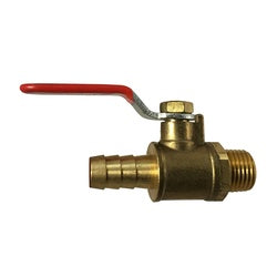 Forged mini ball valve with 1/4 MIP thread and 3/8" hose barb - 1/4 Male Iron Pipe x 3/8 Hose Barb Forged Mini Ball Valve