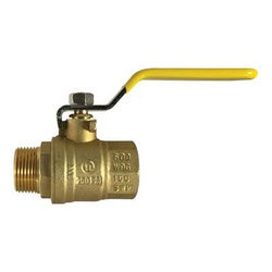 Brass body ball valve with male iron pipe thread on one end and female iron pipe thread on the other - 1/4 Lead-Free Male x Female Full Port Valve - UL Approved