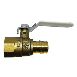 Forged brass body ball valve featuring a PEX connection on one side and female NPT pipe thread on the other - Lead Free 1/2 Female National Pipe Thread x 1/2 Pex Cold