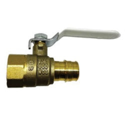 Forged brass body ball valve featuring a PEX connection on one side and female NPT pipe thread on the other - Lead Free 3/4 Female National Pipe Thread x 3/4 Pex Cold