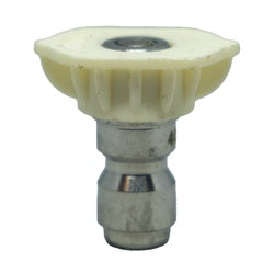 A white quick disconnect spray nozzle with a stainless steel body, designed for use with pressure washers - 4.0 White Tip 40-Degree Quick Disconnect Spray Nozzle
