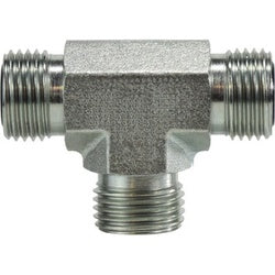 Hydraulic union tee fitting with male O-ring face seal connections for fluid line systems - 1-14 Male O-Ring Face Seal Union Tee