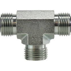 Hydraulic union tee fitting with male O-ring face seal connections for fluid line systems - 2-12 Male O-Ring Face Seal Union Tee