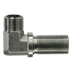 Precision hydraulic 90 degree bulkhead union fitting with male O-ring face seal ends for high pressure fluid lines - 1-14 Male O-Ring Face Seal Bulkhead Union 90