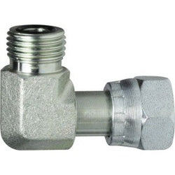 Steel plumbing fitting - 2-12 x 1 -7/8-12 Male Female Flare x Female O-Ring Swivel 90°