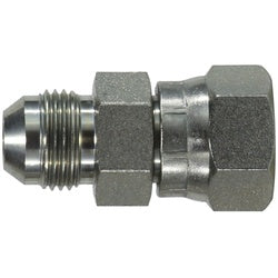 Steel swivel adapter fitting, used in high-pressure hydraulic systems - 1-1/16-12x 1-3/16 Male Joint Industry Council x female O-Ring Face Seal Swivel Adapter