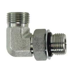 Steel 90-degree Elbow fitting, providing a directional change in hydraulic lines - 1-14 x 7/8-14 Male O-Ring Face Seal x Male O-Ring Boss 90 Elbow Connector