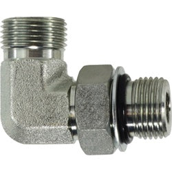 Steel plumbing fitting - 13/16-16 x 1-1/16-12 Male O-Ring Face Seal x Male O-Ring Boss 90 Elbow Connector