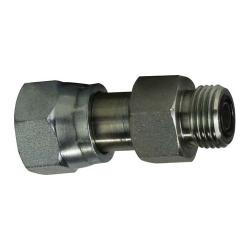 Precision hydraulic connector with female and male O-ring face seal connections for high pressure fluid lines - 1-7/16-12 x 13/16-16 Female O-Ring Face Seal x Male O-Ring Face Seal Connector