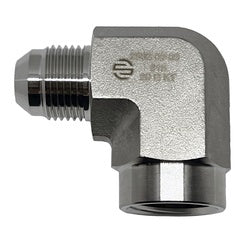 316 stainless steel 90° elbow hydraulic fitting with -04 male Joint Industry Council (JIC) to 1/4 inch female National Pipe Thread (NPT) connection for secure, leak-resistant fluid transfer – 316 Stainless Steel -04 Male JIC x 1/4 Female NPT 90° Elbow
