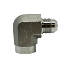 Stainless steel elbow fitting with 1/2 inch Joint Industry Council (JIC) flare to 1/4 inch female connection for secure, leak-resistant fluid transfer – Stainless Steel 1/2 JIC Flare x 1/4 Female Elbow
