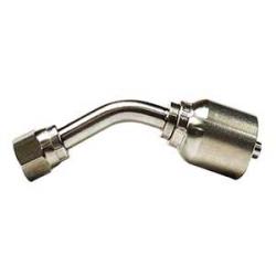 A silver-colored stainless steel 45-degree swivel elbow - 43 Series 1/2 Hose x -8 Female Joint Industry Council 45°