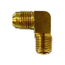 Metal plumbing elbow 3/8 x 3/8 barstock male flare x male iron pipe.