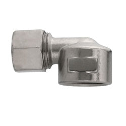 Nickel-plated brass 90-degree elbow fitting with compression connection to female NPT pipe thread - 1/2 x 3/8 Compression x Female Iron Pipe Elbow Nickel-Plated