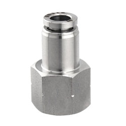 A stainless steel push-to-connect fitting designed for durable fluid or air line installations – 1/4 Push to Connect x 1/4 Female Iron Pipe Stainless Steel Female Adapter.