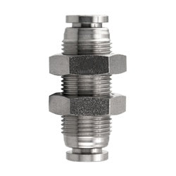 Durable stainless steel bulkhead union for secure tubing connections – 1/4 PP Stainless Steel Union Bulkhead.