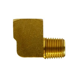 Barstock brass street elbow for angled pipe connections – 1/4 Female Iron Pipe x 1/8 Male Iron Pipe Barstock Street Elbow.