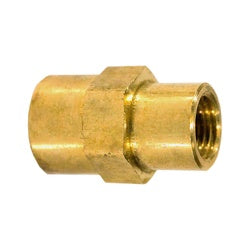 Light-pattern brass coupling for connecting different pipe sizes – 1/4 x 1/8 Female Iron Pipe x Female Iron Pipe Brass Coupling.
