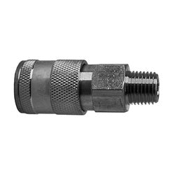 Metal fitting with threaded end 3/8 Universal Coupler 1/4 Male National Pipe Thread 250 Pounds Per Square Inch Steel