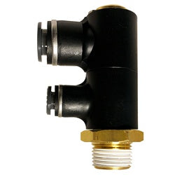 Black and brass plumbing valve 1/4 Male Pipe Thread x 1/4 Tube DOT Composite Double 90