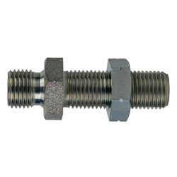 Durable male BSPP connector with bulkhead and locking nut - 2 Male British Standard Pipe Parallel x 2 Male British Standard Pipe Parallel Bulkhead with Locking Nut