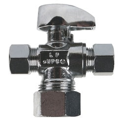 Lead-Free Mini Turn Fitting with Compression Connections - 5/8 Compression x 3/8 Compression x 1/4 Compression Lead Free Mini 1/4 Turn