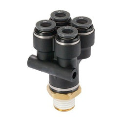 Male NPT pipe thread to push-to-connect ports composite male double wye fitting - 1/4 Male Pipe Thread x 1/4 Tube Double DOT Composite Y
