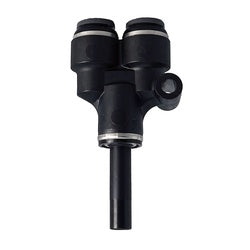 Two push-to-connect ports to one plug-in stem connection composite wye fitting - 1/4 Female x 1/4 Male Tube DOT Composite Y