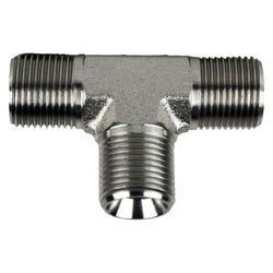 Durable steel T-connector for hydraulic systems - 3/8 British Standard Pipe Parallel Tee