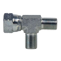 Three-way pipe tee with dual male threads and one female thread 1/8 Male British Standard Pipe Parallel x 1/8 Female British Standard Pipe Parallel x 1/8 Male British Standard Pipe Parallel