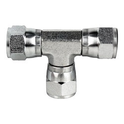Hydraulic tee with BSPP female swivel ports 1/2 Female British Standard Pipe Parallel Swivel Tee