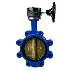 Butterfly valve with blue body and black actuator - 6" Ductile Iron Butterfly Valve Lug/Gear Aluminum-Bronze Disc