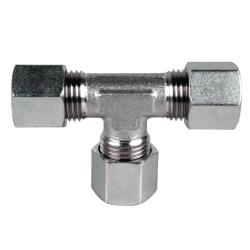 Compression union tee fitting for connecting three tubes in a T-shape S14 x S14 x S14 Compression Union Tee