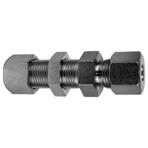 Compression union bulkhead fitting for passing tubing through panels L08 x L08 Compression Union Bulkhead