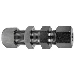 Compression union bulkhead fitting for passing tubing through panels S38 x S38 Compression Union Bulkhead