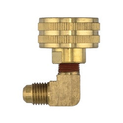 Brass swivel elbow fitting with female garden hose connection and 1/4 male flare for fluid line systems - Brass Female Garden Hose x 1/4 Male Flare Swivel Elbow