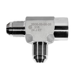 Stainless steel industrial pipe tee – 316-08 Male Joint Industry Council x 1/2 Female National Pipe Thread x -08 Male Joint Industry Council Tee
