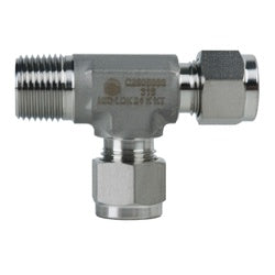 Durable stainless steel run tee connector for tubing to male threaded pipe systems - 316 1/4 Compression 1/4 Male National Pipe Thread Run Tee