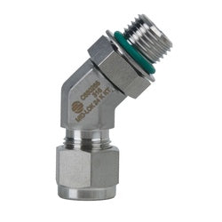 Stainless steel 45-degree connector with compression tube end and adjustable male O-ring boss for secure fluid connections - 316 1/2 Compression x -08 Male Adjustable O-Ring Boss 45