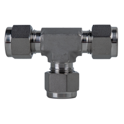 Flareless tube union tee fitting – 1/4" Flareless Union Tee, 316 Stainless Steel
