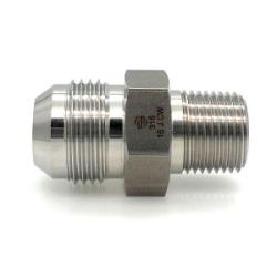 316 stainless steel hydraulic fitting with -24 male Joint Industry Council (JIC) to 1-1/2 inch male National Pipe Thread (NPT) connection for secure, leak-resistant fluid transfer – 316 Stainless Steel -24 Male JIC x 1-1/2 Male NPT Adapter
