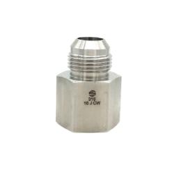 316 stainless steel hydraulic fitting with -20 male Joint Industry Council (JIC) to 1-1/4 inch female National Pipe Thread (NPT) connection for secure, leak-resistant fluid transfer – 316 Stainless Steel -20 Male JIC x 1-1/4 Female NPT Adapter
