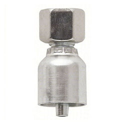 A silver-colored stainless steel light straight adapter - 43 Series 1/4 Hose x 6 Long Female M12 x 1.5