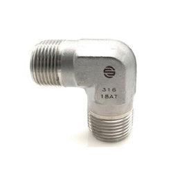 90-degree elbow pipe fitting with 3/4 male National Pipe Thread on both ends, made of 316 stainless steel - 316 3/4 Male National Pipe Thread x 3/4 Male National Pipe Thread 90°