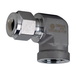 Stainless steel fitting designed for corrosion-resistant performance — 1 x 1 Tube x Female National Pipe Thread 90° Union Elbow 316 Stainless Steel