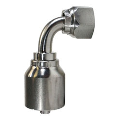 A silver-colored stainless steel 90-degree swivel elbow - 43 Series 1/4 Hose x -4 Female O-Ring Face Seal 90°