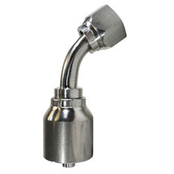 A silver-colored stainless steel 45-degree elbow - 43 Series 1/2 Hose x -8 Female O-Ring Face Seal 45°
