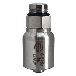 A silver-colored stainless steel straight adapter - 43 Series 1/2 Hose x -8 Male O-Ring Boss